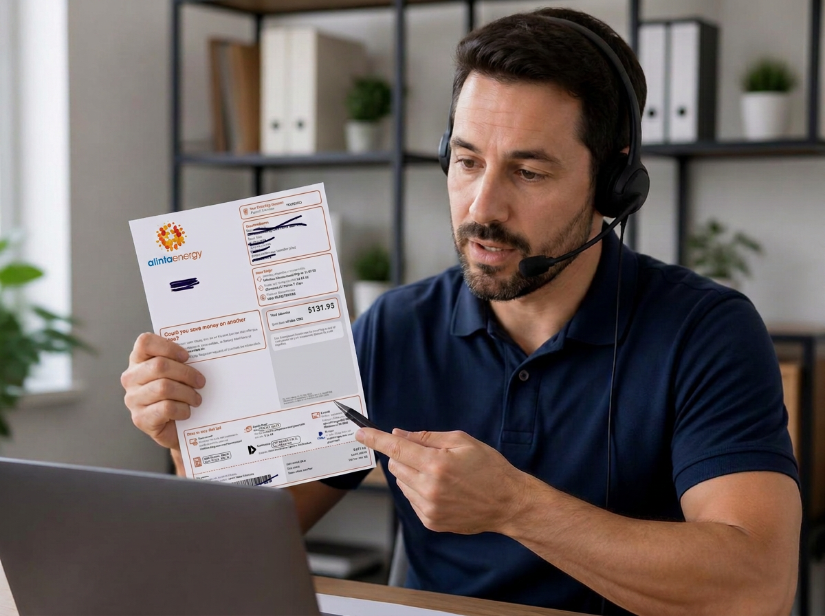 Panorama qualifier reviewing a customer's Alinta Energy power bill on a verification call